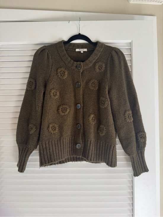 Madewell Sweaters - Madewell Olive Green Floral Knit Button-Front Cardigan